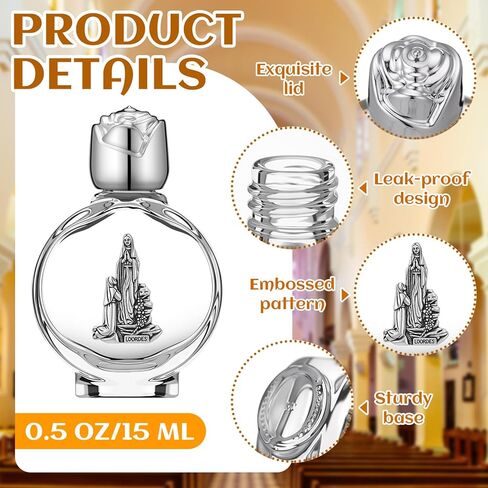 24 مجموعة من زجاجات المياه المقدسة الكاثوليكية السائبة 0.5 أونصة / 15 مل أكياس منقوشة لسيدة لورد، زجاجة مياه مقدسة فارغة لتعميد الضيوف، هدايا المناولة، زفاف الكنيسة العائلية (فضي) in Kuwait