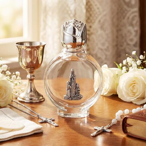 24 مجموعة من زجاجات المياه المقدسة الكاثوليكية السائبة 0.5 أونصة / 15 مل أكياس منقوشة لسيدة لورد، زجاجة مياه مقدسة فارغة لتعميد الضيوف، هدايا المناولة، زفاف الكنيسة العائلية (فضي) in Kuwait