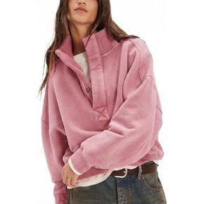 سويت شيرت Gnveub للنساء كبير الحجم برقبة هينلي وأكمام طويلة وأزرار، بلوفر علوي ملابس عصرية in Kuwait