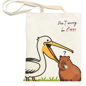 Capybara Canvas Tote Bag, Pelican & Capybara Aesthetics Canvas Tote, Funny Pun, Don't Worry, Be Capy! Double Sided Print Reusable Grocery Bag for Capybara Lovers Gifts, Capy Stuff, 15.8x 13.4 inch in Saudi Arabia