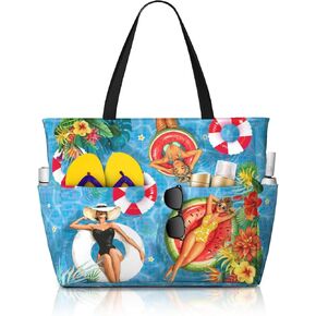 Beach Bags for Women Large Waterproof Sandproof Swim Pool Bag with Dry Wet Seperated Pocket Utility Tote Bag in Saudi Arabia