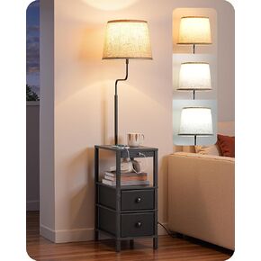 EDISHINE Floor Lamp with Table, USB-A+Type-C Port, Dimmable Bedside Floor Lamp with Shelves, Farmhouse Remote Nightstand Light for Living Room, Bedroom, Den, Office, Kids Room, Bulb Included, Black in Saudi Arabia