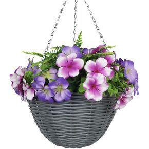 KIHO Artificial Hanging Flower Plant with Basket for Spring Summer Outdoor Decoration, Low-Maintenence Beautiful Daisy Flowers with Eucalyptus Leaves Perfect for Home (Pink and Purple) in Saudi Arabia