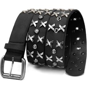 Men Studded Belt, Metal Punk Rock Rivet Cool Belts with Letter X Rivet for Women Men fit Jeans Pants in Saudi Arabia