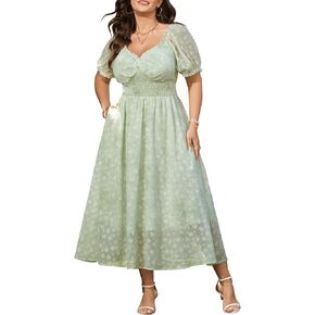 SCOMCHIC Women's Plus Size Maxi Dress 2026 Summer Short Sleeve Sweetheart Neckline Boho Floral Wedding Guest Dresses in Saudi Arabia