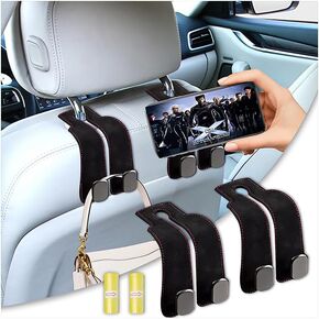 ترقية الخطافات المزدوجة لظهر المقعد الجلدي وحامل الهاتف المحمول - خطاف محفظة منظم السيارة، متعدد الوظائف مخفي عالمي (أسود، قطعتان) in Kuwait