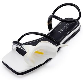 صنادل مسطحة على شكل زهرة للنساء، صنادل زنبق كالا، مربعة مفتوحة من الأمام، شباشب بأشرطة زهرية، أحذية زفاف صيفية أنيقة in Kuwait