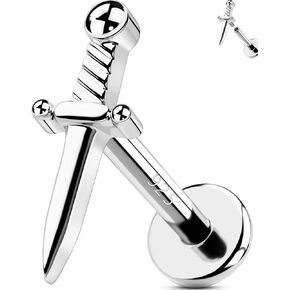 OUFER 925 Sterling Silver Helix Piercing Jewelry, Sword Cartilage Earrings Studs, 16G Flat Back Earrings for Women, Internally Threaded for Helix Conch Tragus Lip Piercing Jewelry in Kuwait