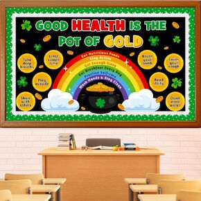 St. Patrick's Day Health Bulletin Board Decoration Set, March Inspirational Classroom Decorations Shamrock Pot of Gold Rainbow Cutouts RA School Counselor Therapy Calm Corner Door Decor for Teacher in Kuwait