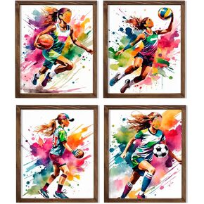 Sports Player Girl Watercolor Art Female Woman Grand Daughter Sport Player Volleyball Basketball Soccer Softball Wnba Kid's Room Bedroom Nursery Playroom Home Wall Decor 8x10 Unframed Print Set in Saudi Arabia