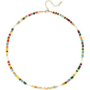 Colorful Beaded Necklace for Women Rainbow Necklace Boho Multicolor Bead Choker Necklace 17" + 2" Extender Summer Jewelry for Beach in Saudi Arabia