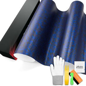 PET Marble Forged Carbon Fiber Textured Matte Royal Blue Vinyl Wrap Auto Car Sticker Decal Film Sheet Bubble Free Air Release Technology with Tool Set 1FTx5FT in Saudi Arabia
