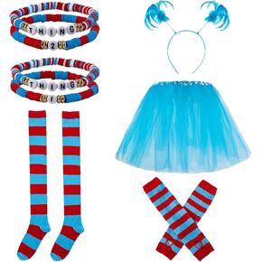 4 أزواج من أساور Friendship Thing المتطابقة وأزياء Thing One وThing Two، تتضمن أساور Thing تنورة توتو من التول باللون الأحمر والأزرق وجوارب مخططة وقفازات قابلة للتمدد وعصابة رأس، وإكسسوارات حفلات الأصدقاء in Kuwait