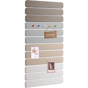 Cork Board Alternative Felt Strip Board 12-Pack 13"x2", 30 Push Pins, Adhesive Install for Walls, for Paste Notes, Photos, Office Home Classroom (Dark Brown, Moonlight Gray, Dark Camel, Light Camel) in Saudi Arabia