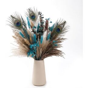 65 قطعة من باقة الزهور المجففة - عشب ذيل الأرنب، الأوكالبتوس، نفس الطفل، ريش الطاووس والقصب - ديكور بوهو ريفي للمنزل، ديكورات للمنزل، الزفاف، أو هدية in Kuwait