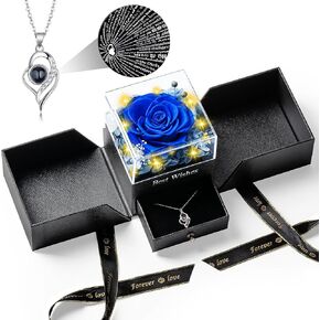 هدايا عيد ميلاد الزهور المحفوظة للنساء، وردة حمراء حقيقية مع قلادة فضية I Love You 925، عيد الحب، الذكرى السنوية، للنساء/الأم/الصديقة/الصديق in Kuwait