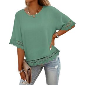 CHICME المرأة الصيف بوهو قمم متأنق عارضة Crewneck قصيرة الأكمام بلوزة كشكش هيم العيينة قمصان الشاطئ عطلة in Kuwait