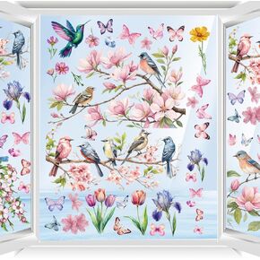 Floral and Bird Window Clings for Glass - 9 Pcs Reusable Spring Summer Window Decals, Removable Window Stickers for Home Decor in Saudi Arabia