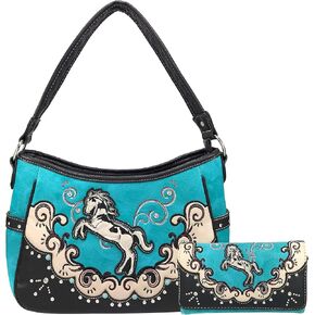 Zelris Western Mustang Horse Turquoise Conceal Carry Women Hobo Purse Wallet Set in Kuwait
