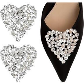 قطعتان من الأحذية ذات القلب الفضي 2.16 * 2.36 بوصة من أحجار الراين ملحقات تزيين الأحذية مشبك خلفي معدني للصنادل ذات الكعب العالي المسطح مشبك بروش للنساء لحفلات الزفاف والحياة اليومية in Kuwait