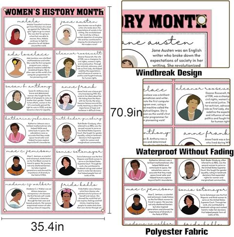 Women’s History Month Decorations Famous Women in History Door Cover for National March Women's Day Decor School Classroom Office Door Banner in Saudi Arabia