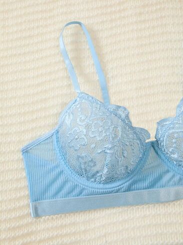 Sexy Underwire Scallop Floral Lace Mesh Sheer Lingerie Set 2 Piece in Kuwait
