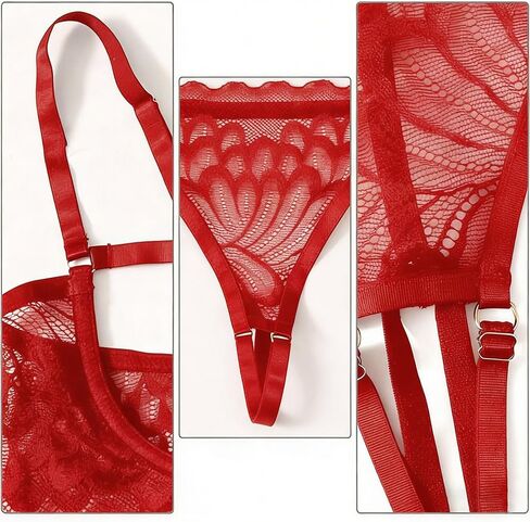 Lingerie Set 1-Pack, Lace Three-Piece Elegant Alluring Intimate Apparel (Red, Black) in Saudi Arabia
