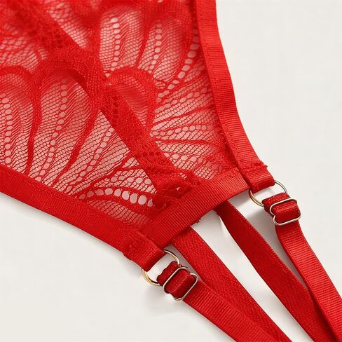 Lingerie Set 1-Pack, Lace Three-Piece Elegant Alluring Intimate Apparel (Red, Black) in Saudi Arabia