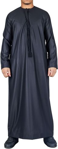 Men's Thobe Emirati Omani Jubba Islamic Clothing Muslim Kaftan Eid Robe Arab String Tassel in Saudi Arabia