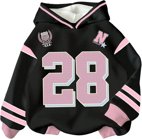 Floerns Women's Number Jersey Shirts Long Sleeve Hooded Sweatshirts Y2k Streetwear Hoodie in Saudi Arabia
