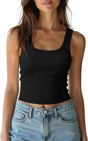 Women's Sleeveless Crop Top Cotton Basic Scoop Neck Tank Tops, Ribbed Casual Summer Cropped Shirt for Women in Saudi Arabia