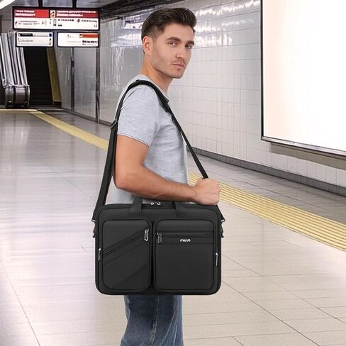 حقيبة لاب توب موسيسو للرجال، حقيبة كتف كمبيوتر محمول مقاس 15-15.6 بوصة متوافقة مع ماك بوك برو 16 بوصة، إتش بي، ديل، لينوفو، آسوس نوت بوك، حقيبة كروس مع 4 جيوب، أسود in Kuwait