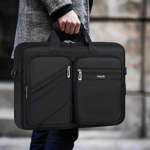 حقيبة لاب توب موسيسو للرجال، حقيبة كتف كمبيوتر محمول مقاس 15-15.6 بوصة متوافقة مع ماك بوك برو 16 بوصة، إتش بي، ديل، لينوفو، آسوس نوت بوك، حقيبة كروس مع 4 جيوب، أسود in Kuwait