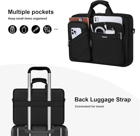 حقيبة لاب توب موسيسو للرجال، حقيبة كتف كمبيوتر محمول مقاس 15-15.6 بوصة متوافقة مع ماك بوك برو 16 بوصة، إتش بي، ديل، لينوفو، آسوس نوت بوك، حقيبة كروس مع 4 جيوب، أسود in Kuwait