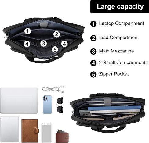 حقيبة لاب توب موسيسو للرجال، حقيبة كتف كمبيوتر محمول مقاس 15-15.6 بوصة متوافقة مع ماك بوك برو 16 بوصة، إتش بي، ديل، لينوفو، آسوس نوت بوك، حقيبة كروس مع 4 جيوب، أسود in Kuwait
