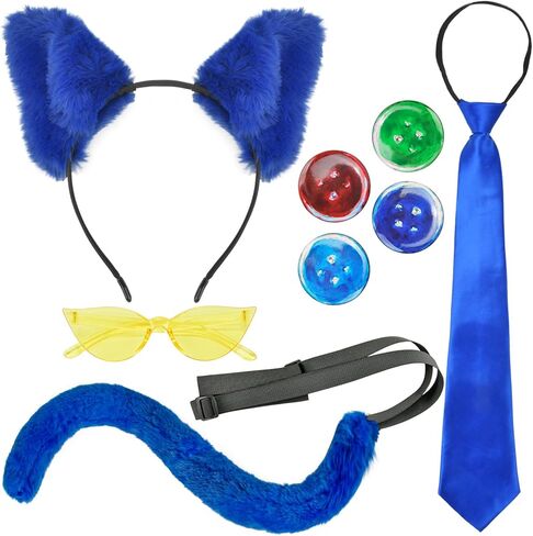 Pete Blue Cat Costume Accessories for Adult with Cat Ears Headband Pin Tie Furry Tail for Halloween Book Character Day in Saudi Arabia