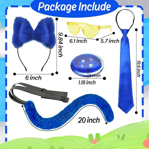 Pete Blue Cat Costume Accessories for Adult with Cat Ears Headband Pin Tie Furry Tail for Halloween Book Character Day in Saudi Arabia