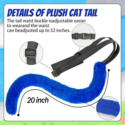 Pete Blue Cat Costume Accessories for Adult with Cat Ears Headband Pin Tie Furry Tail for Halloween Book Character Day in Saudi Arabia