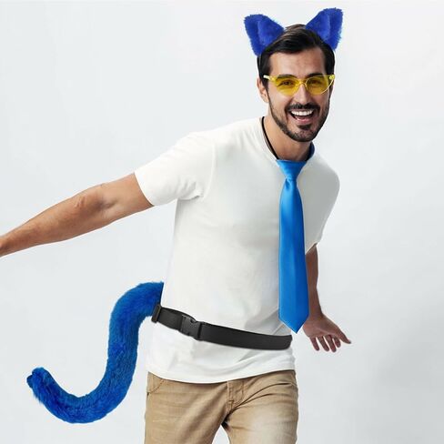 Pete Blue Cat Costume Accessories for Adult with Cat Ears Headband Pin Tie Furry Tail for Halloween Book Character Day in Saudi Arabia