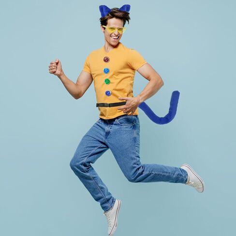 Pete Blue Cat Costume Accessories for Adult with Cat Ears Headband Pin Tie Furry Tail for Halloween Book Character Day in Saudi Arabia