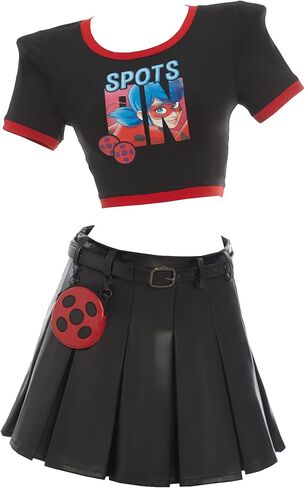 Micotaku Miraculous Ladybug Officially Licensed Women's Bodysuit and Skirt Set, Activewear Outfit with Belt and Pounch in Saudi Arabia