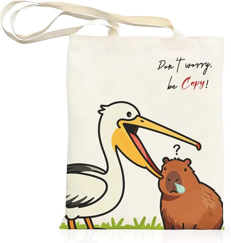 Capybara Canvas Tote Bag, Pelican & Capybara Aesthetics Canvas Tote, Funny Pun, Don't Worry, Be Capy! Double Sided Print Reusable Grocery Bag for Capybara Lovers Gifts, Capy Stuff, 15.8x 13.4 inch in Saudi Arabia