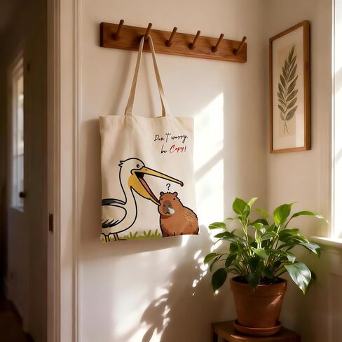 Capybara Canvas Tote Bag, Pelican & Capybara Aesthetics Canvas Tote, Funny Pun, Don't Worry, Be Capy! Double Sided Print Reusable Grocery Bag for Capybara Lovers Gifts, Capy Stuff, 15.8x 13.4 inch in Saudi Arabia