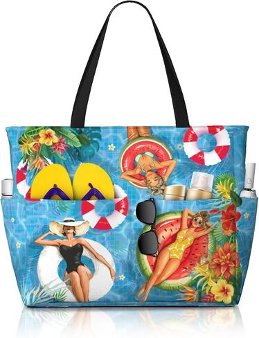Beach Bags for Women Large Waterproof Sandproof Swim Pool Bag with Dry Wet Seperated Pocket Utility Tote Bag in Saudi Arabia