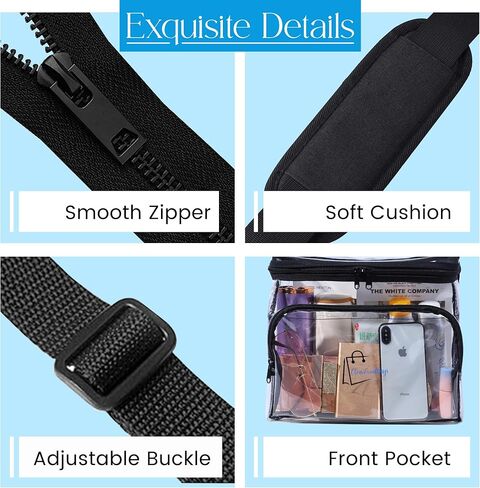 Clear Stadium-Approved Tote with Front Zipper Pocket and Adjustable Crossbody Strap for Concerts, Sports, Work, Travel in Saudi Arabia