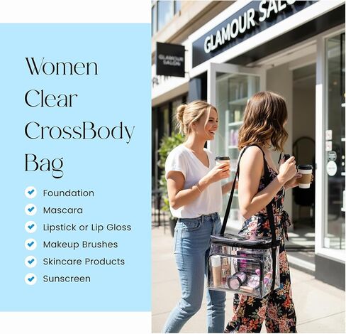 Clear Stadium-Approved Tote with Front Zipper Pocket and Adjustable Crossbody Strap for Concerts, Sports, Work, Travel in Saudi Arabia
