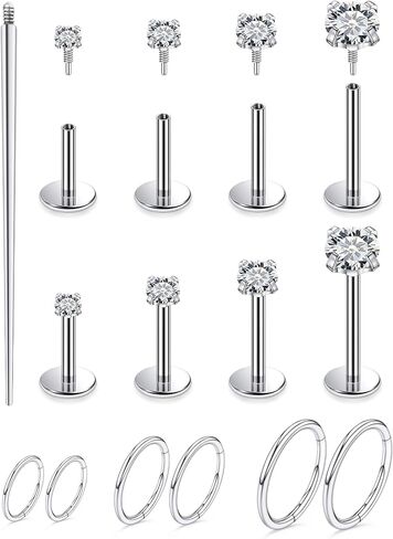 18G 16G Internal Thread Flat Back Earrings Nose Studs 316L Surgical Steel Tragus Forward Helix Conch Cartilage Lobe Earrings Stud Medusa Labret Lip Ring Piercing Jewelry Hoops For Women Men in Saudi Arabia