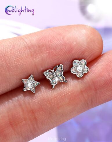 MeIighting 3PCS 20G Butterfly Nose Studs 316L Stainless Steel Flower Nose Rings L-Shaped Star Nostril Piercing 7mm Spring Body Jewelry for Women in Saudi Arabia