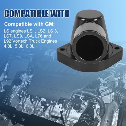 علب ترموستات دوارة من البليت برقبة مائية 90 1.5 بوصة أسود متوافق مع محرك GM LS LS1 LS2 LS3 LS7 LS9 LSA L76 L92 in Saudi Arabia