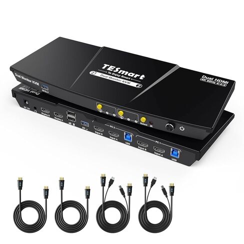 TESmart USB 3.0 HDMI KVM Switch 2 Monitors 2 Computers 4K@60Hz, Dual Monitor KVM Switch HDMI 2 Port Extended Display, Audio&Microphone, EDID Emulators, Hotkey Switch, Button Switch with Input Cables in Saudi Arabia